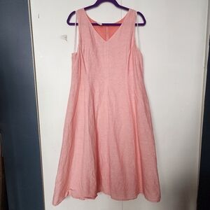 Jones New York LINEN Blend Pink Midi Dress Sleeveless Large Lagenlook Coastal